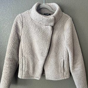 Express Fleece Sherpa Jacket Asymmetrical Beige Size S